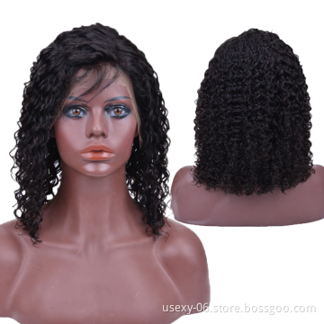 Wholesale Raw Indian Human Hair Virgin Deep Curly Wave Side Part Short Lace Front Closure Bob Wig For Black Women
